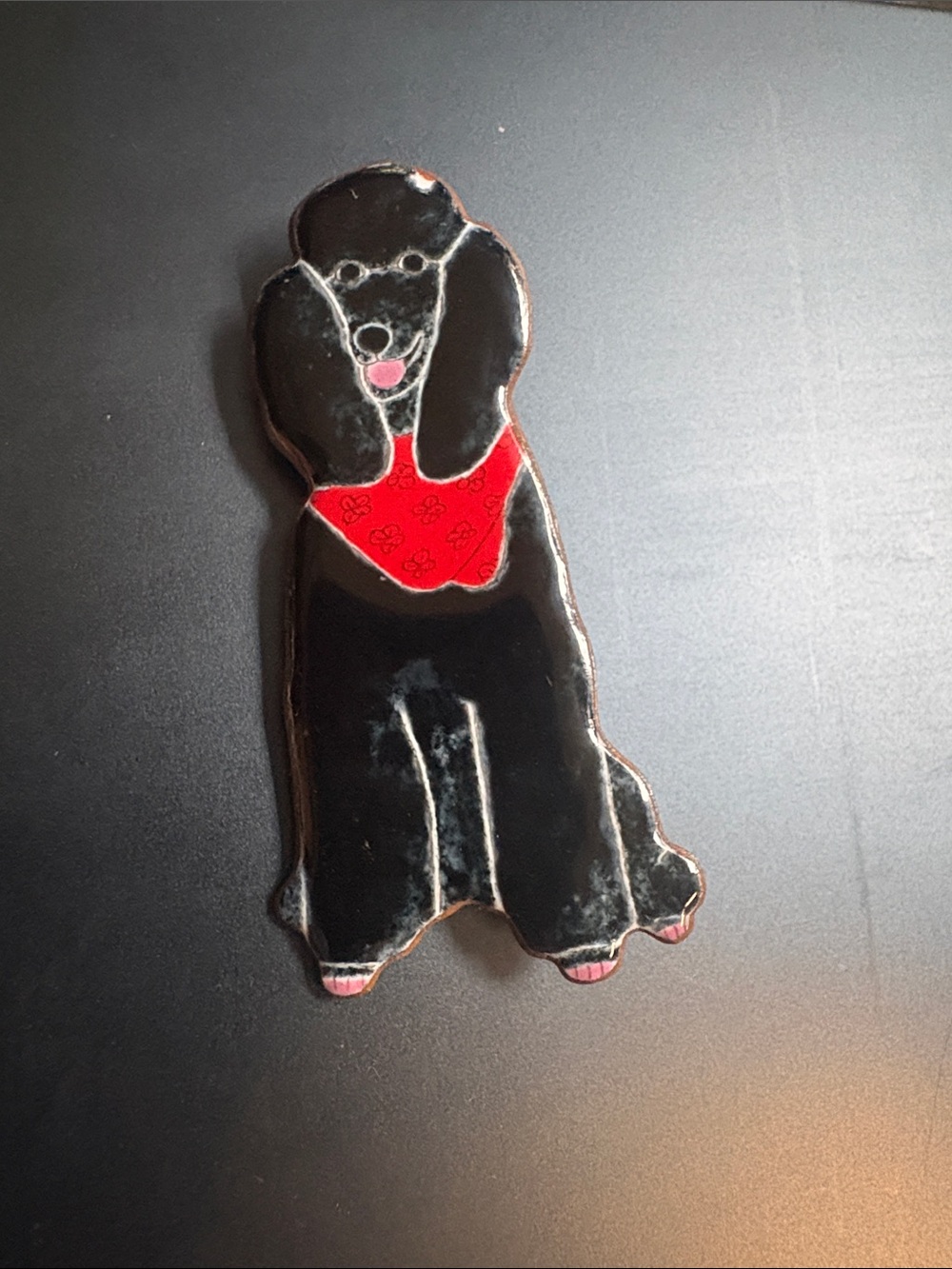 Elvie Zell vintage handcrafted enamel on copper black poodle pin-collectible pin